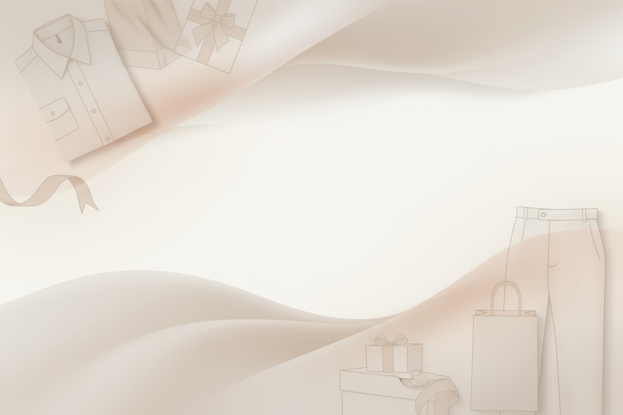 Create a modern, minimalistic eCommerce banner background for a clothing or fashion store.

💫 Scene details:

Soft, blurred background with light neutral tones (beige, pastel, cream, or light peach).

Include subtle shadows or gradients for depth.

Optional faint product elements (like folded clothes, gift boxes, ribbons, or shopping bags) placed softly in corners or background blur — not distracting.

Leave plenty of empty space in the center for text visibility.

Lighting should be even and bright, with 